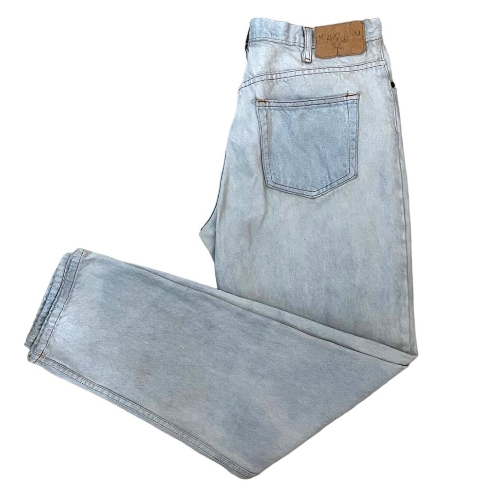 Kirkland Costco Denim Jeans 36 x 34 Light Blue Distressed Paint American VINTAGE